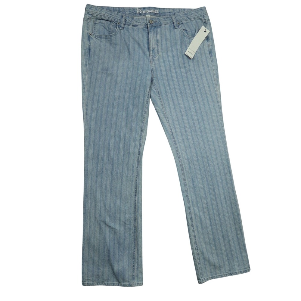No Boundaries Women's Slim‎ Boot Cut Jeans Light Blue Stripes Sz 16 Low Rise NWT